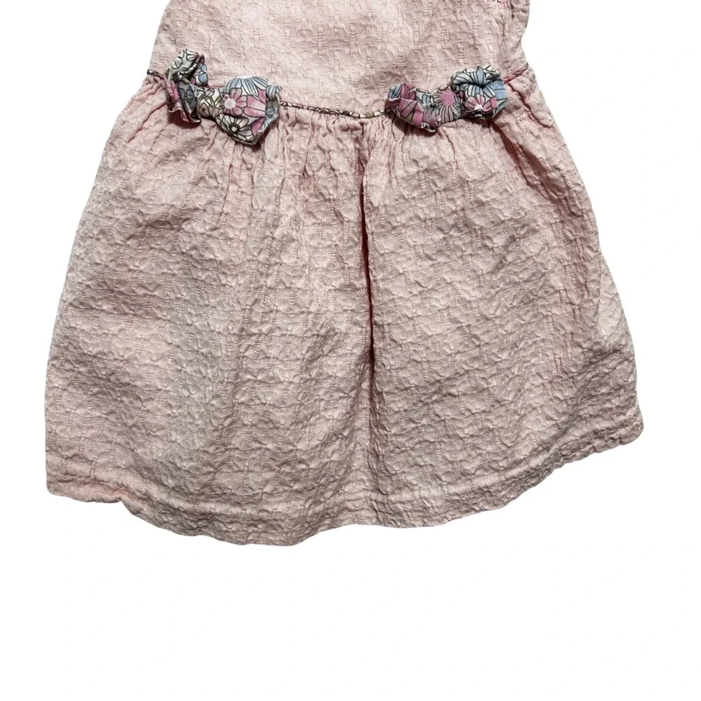 Cynthia Rowley Girls Seersucker Dress 18M Pink Floral Trim Babydoll Cottagecore‎